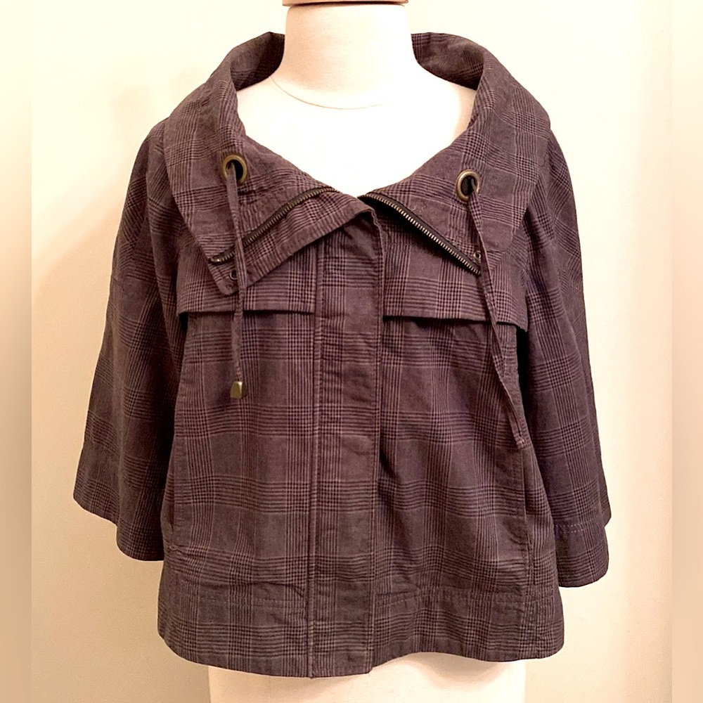 Willi Smith Brown Plaid SZ L Dark Academia Retro Utility Preppy Babydoll Jacket